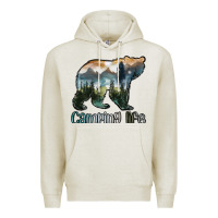 Oatmeal Heather camping bear Premium Hoodie - MaliasSmallBusiness