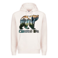 Pale Pink camping bear Premium Hoodie - MaliasSmallBusiness