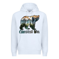 White camping bear Premium Hoodie - MaliasSmallBusiness