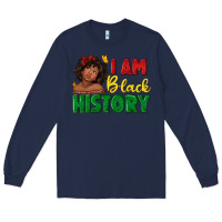 Navy i am black history with afro black girl Long Sleeve Tee - texasbilliewilder