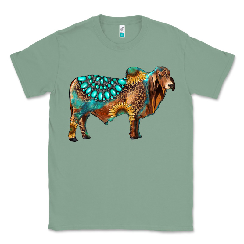 Brahman Bull Gemstone Turquoise And Sunflower Classic Tee by RanaPortraitStore | Teevron
