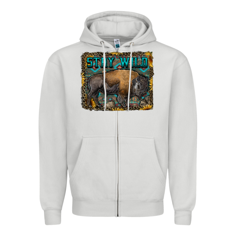 Stay Wild Aztec Bison Zipper Hoodie by RanaPortraitStore | Teevron