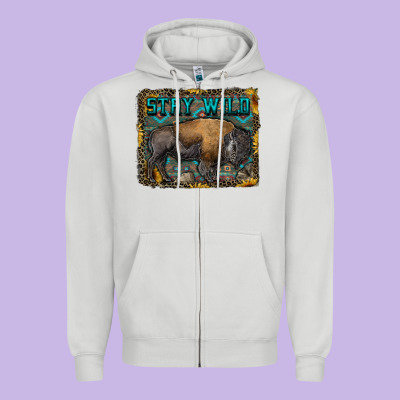 Stay Wild Aztec Bison Zipper Hoodie Designed By Ranaportraitstore