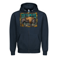 Navy stay wild aztec bison Zipper Hoodie - RanaPortraitStore
