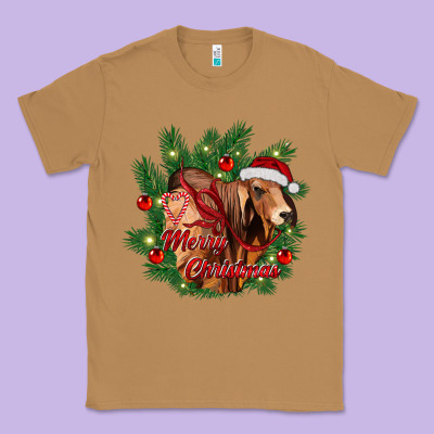Merry Christmas Brahman Bull Classic Tee Designed By Ranaportraitstore
