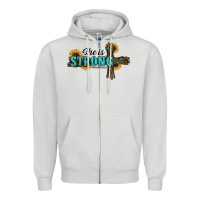 Dove Grey she i̇s strong western cross Zipper Hoodie - RanaPortraitStore