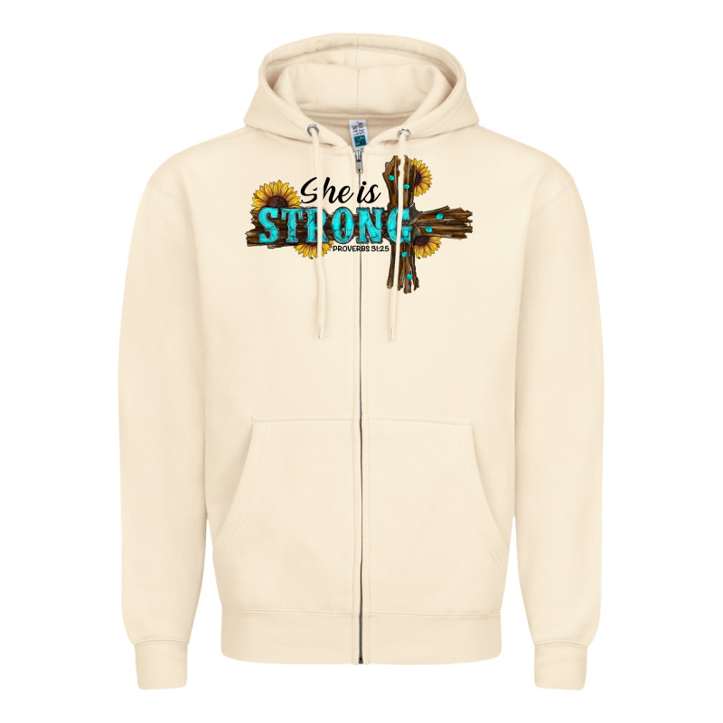 She İs Strong Western Cross Zipper Hoodie by RanaPortraitStore | Teevron