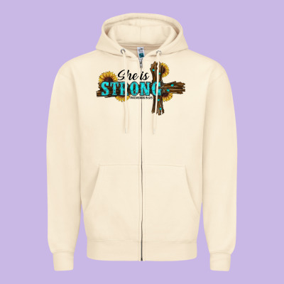 She İs Strong Western Cross Zipper Hoodie Designed By Ranaportraitstore