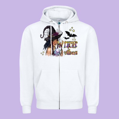 Black Witch Vibes Zipper Hoodie Designed By Texasbilliewilder