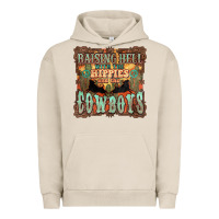 Pigment French Oak raising hell with the hippies and the cowboys Urban Hoodie - NancyCooperArtShop