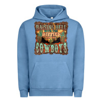 Pigment Pebble Blue raising hell with the hippies and the cowboys Urban Hoodie - NancyCooperArtShop