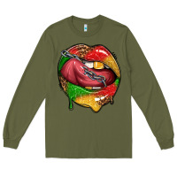 Army Green juneteenth day lips Long Sleeve Tee - texasbilliewilder