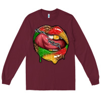 Burgundy juneteenth day lips Long Sleeve Tee - texasbilliewilder