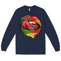 Navy juneteenth day lips Long Sleeve Tee - texasbilliewilder