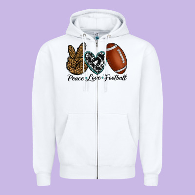Peace Love Football Zipper Hoodie Designed By Ranaportraitstore