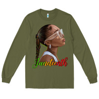Army Green juneteenth black woman Long Sleeve Tee - texasbilliewilder