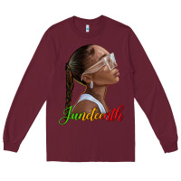 Burgundy juneteenth black woman Long Sleeve Tee - texasbilliewilder