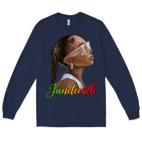 Navy juneteenth black woman Long Sleeve Tee - texasbilliewilder