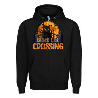Black Black Cat Crossing Zipper Hoodie - texasbilliewilder