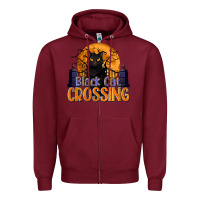 Burgundy Black Cat Crossing Zipper Hoodie - texasbilliewilder