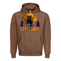 Chestnut Black Cat Crossing Zipper Hoodie - texasbilliewilder