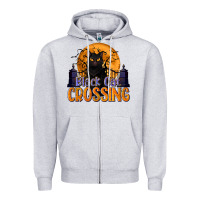 Heather Grey Black Cat Crossing Zipper Hoodie - texasbilliewilder