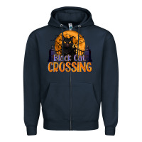 Navy Black Cat Crossing Zipper Hoodie - texasbilliewilder