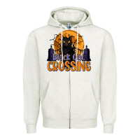 Oatmeal Heather Black Cat Crossing Zipper Hoodie - texasbilliewilder