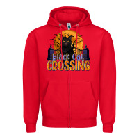 Red Black Cat Crossing Zipper Hoodie - texasbilliewilder