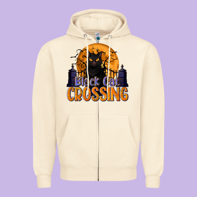 Black Cat Crossing Zipper Hoodie Designed By Texasbilliewilder