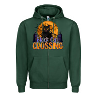 Sports Green Black Cat Crossing Zipper Hoodie - texasbilliewilder