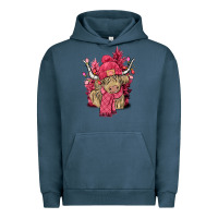 Pigment Midnight Navy pink winter long haired cow Urban Hoodie - NancyCooperArtShop