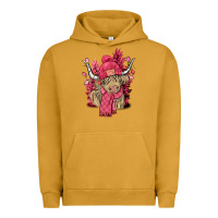 Pigment Peanut Butter pink winter long haired cow Urban Hoodie - NancyCooperArtShop