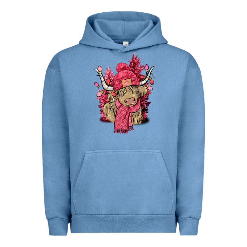 Pink Winter Long Haired Cow Urban Hoodie by NancyCooperArtShop | Teevron