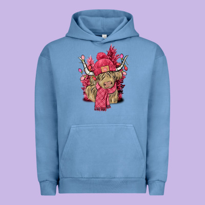 Pink Winter Long Haired Cow Urban Hoodie Designed By Nancycooperartshop