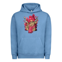 Pigment Pebble Blue pink winter long haired cow Urban Hoodie - NancyCooperArtShop