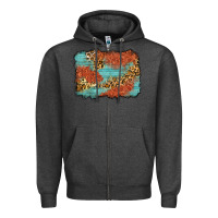 Charcoal Heather western leopard tooled leather background Zipper Hoodie - Zillion Design Studio