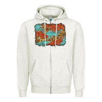 Oatmeal Heather western leopard tooled leather background Zipper Hoodie - Zillion Design Studio