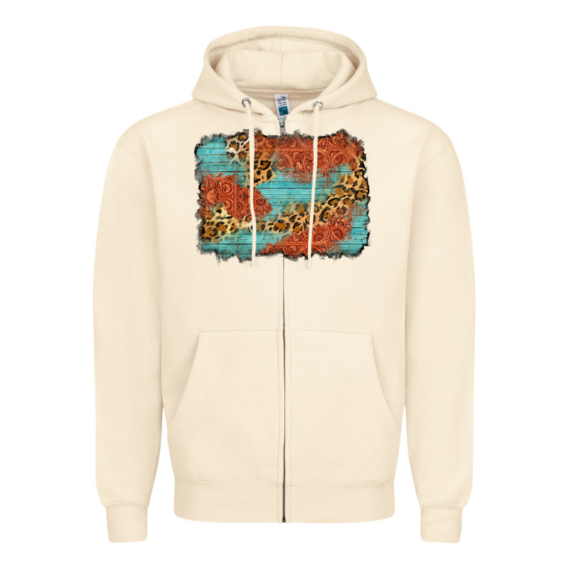 Western Leopard Tooled Leather Background Zipper Hoodie by Zillion Design Studio | Teevron
