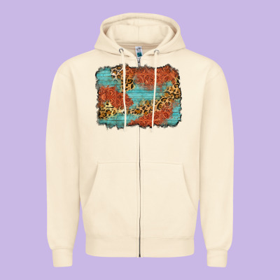Western Leopard Tooled Leather Background Zipper Hoodie Designed By Zillion Design Studio