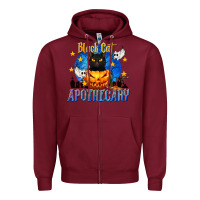 Burgundy Black Cat Apothecary Zipper Hoodie - texasbilliewilder