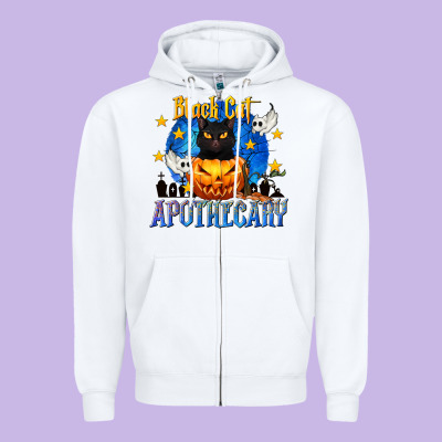 Black Cat Apothecary Zipper Hoodie Designed By Texasbilliewilder