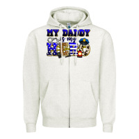 Oatmeal Heather my daddy is my hero police Zipper Hoodie - Zillion Design Studio