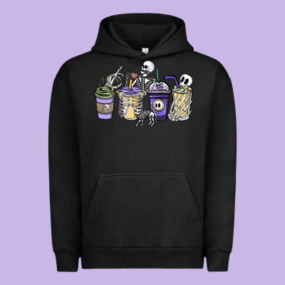 Skeleton Coffee Cups Urban Hoodie Designed By Nancycooperartshop