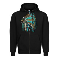 Black indian feather headdress with western  patterns Zipper Hoodie - RanaPortraitStore