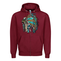 Burgundy indian feather headdress with western  patterns Zipper Hoodie - RanaPortraitStore