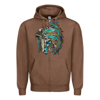 Chestnut indian feather headdress with western  patterns Zipper Hoodie - RanaPortraitStore