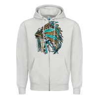 Dove Grey indian feather headdress with western  patterns Zipper Hoodie - RanaPortraitStore