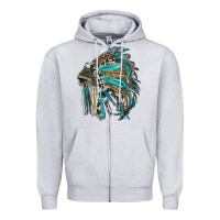 Heather Grey indian feather headdress with western  patterns Zipper Hoodie - RanaPortraitStore