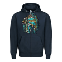 Navy indian feather headdress with western  patterns Zipper Hoodie - RanaPortraitStore